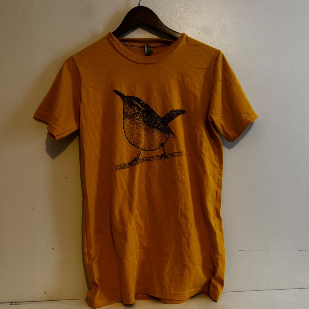 Econscious 100% Organic Cotton Sz S Graphic T-Shirt Mustard Yellow Wren